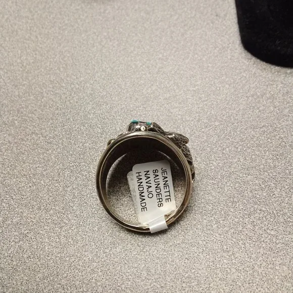 Turquoise & Sterling Silver Navajo Handmade Ring By Jeanette Saunders